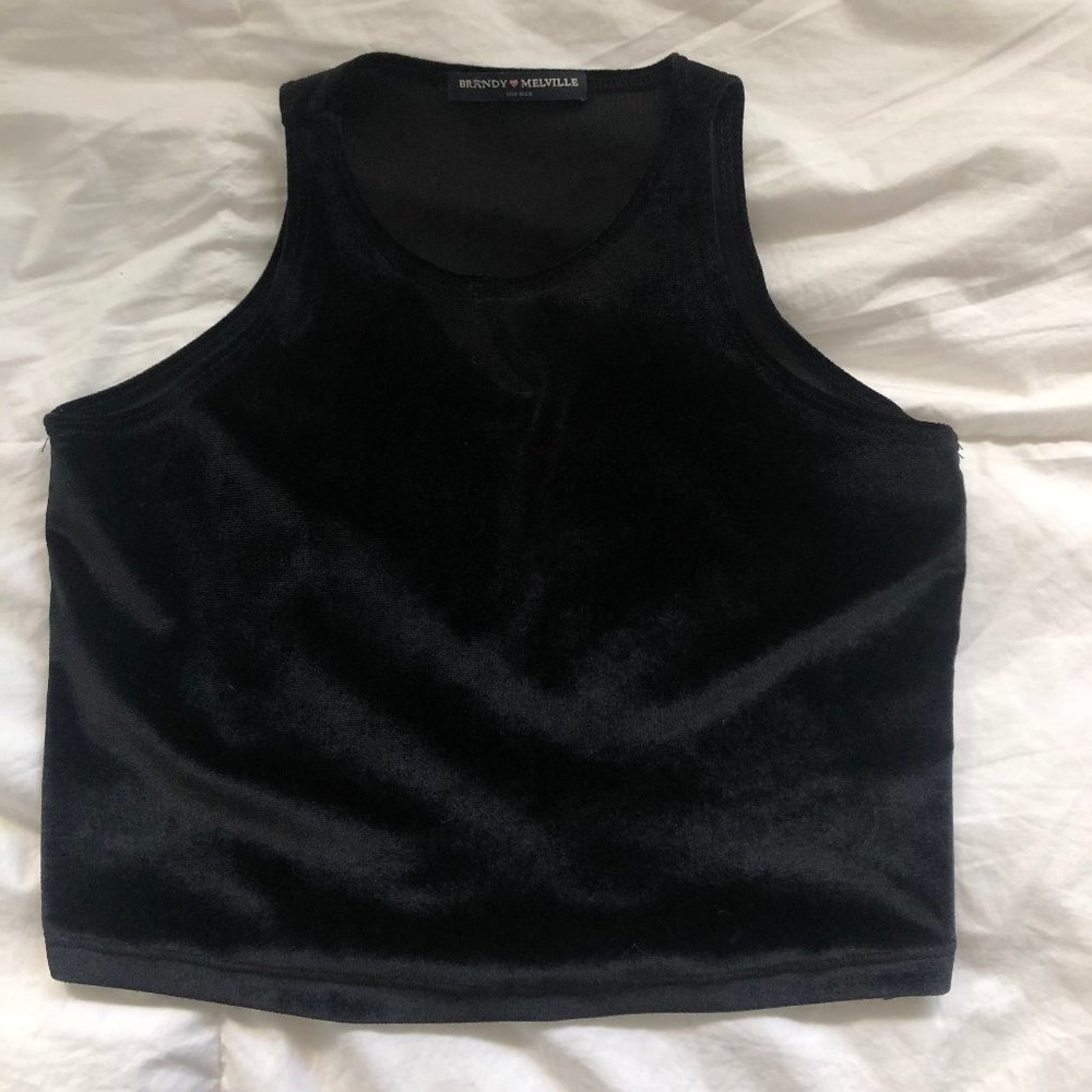 Brandy Melville High Neck Velvet Crop Tank Top